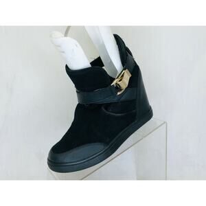 ALDO Womens Black Leather Suede Buckle Wedge Ankle Boots Bootie Size 8.5 M